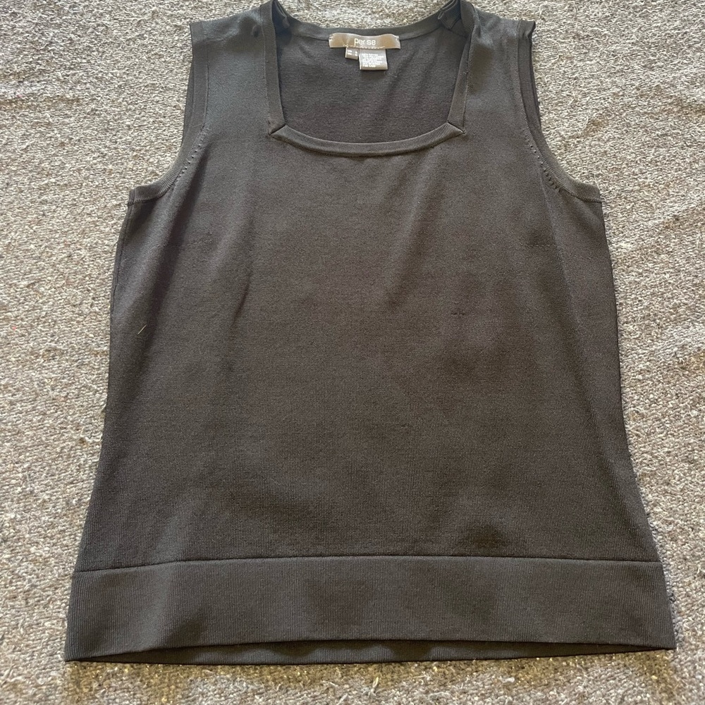 PER SE VINTAGE BLACK NECKLINE Stretch TANK TOP SHELL SZ S